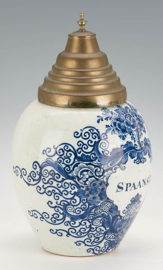 Lot 362: Large Delft "SPAANSE" Apothecary or Tobacco Jar, 18th century
