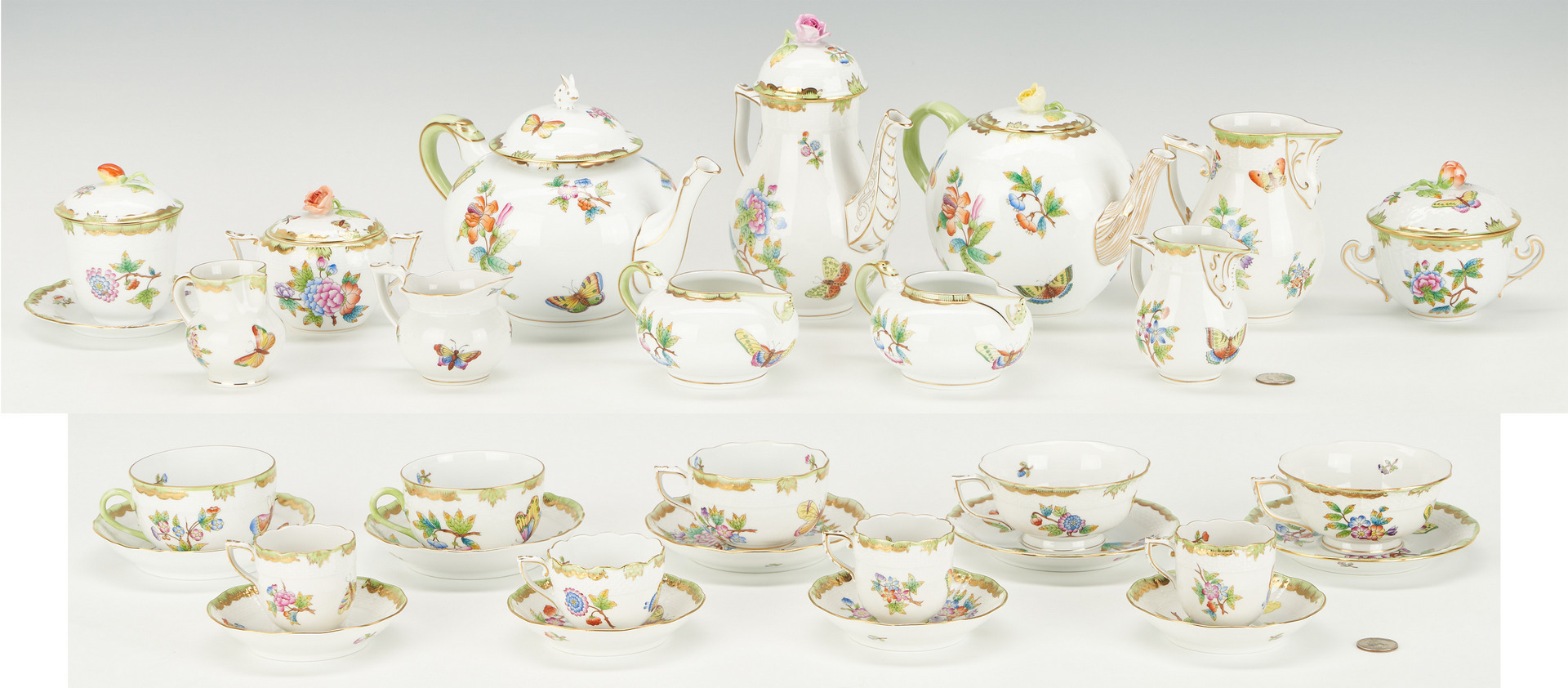 Lot 364: 30 Pcs. Herend Queen Victoria Tea & Coffee Set