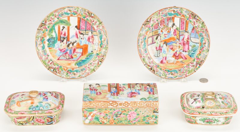 Lot 36: 5 Chinese Export Famille Rose Items, incl. Box & Butter Dishes
