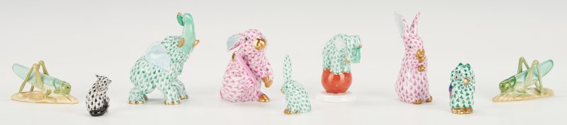 Lot 371: Nine (9) Herend Animal Figurines, incl. Elephants & Rabbits