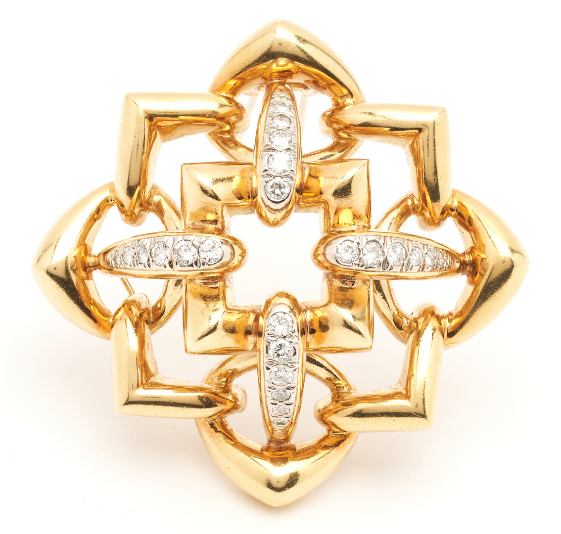 Lot 383: Ladies Diamond & 18K Gold Brooch/Pendant