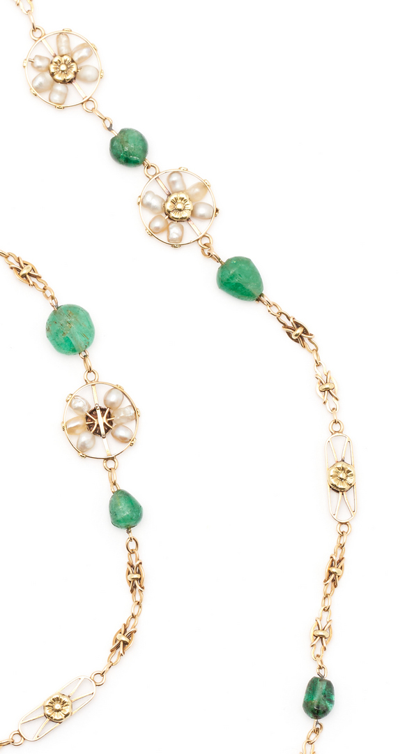 Lot 384: Ladies 19th Century 14K Emerald & Pearl Necklace