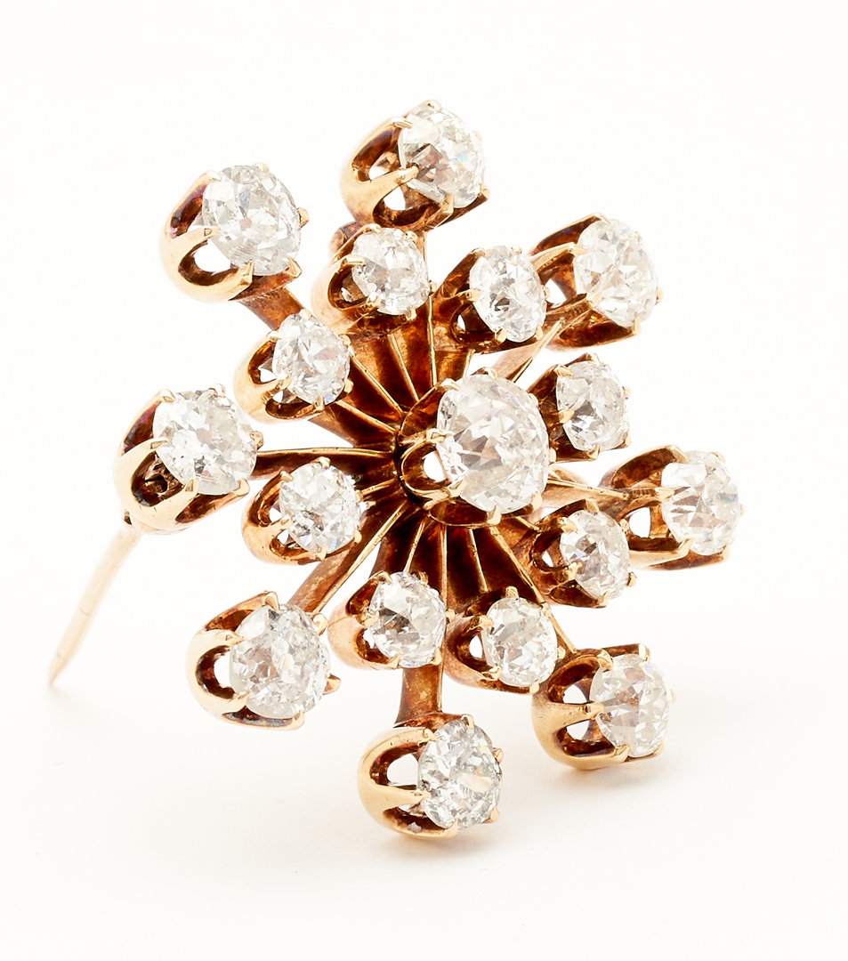 Lot 388: Mine Cut Diamond Starburst Brooch, 4.31 total carats