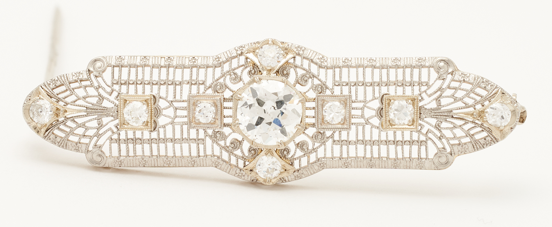 Lot 393: Ladies 14K  Art Deco Diamond Brooch
