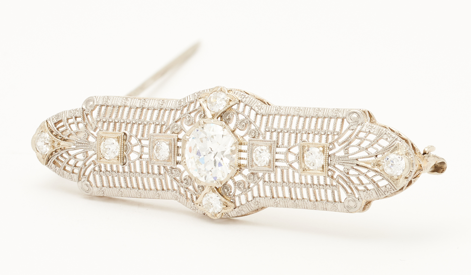 Lot 393: Ladies 14K  Art Deco Diamond Brooch