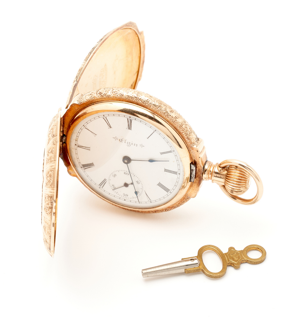 Lot 400: 14K Elgin Fancy Hunting Case Box Hinged Pocket Watch