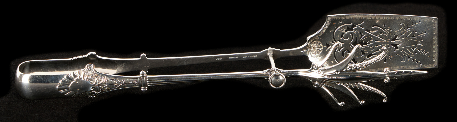 Lot 439: 19th C. Silver Ladle with Insect & Gorham Sterling Asparagus Tongs