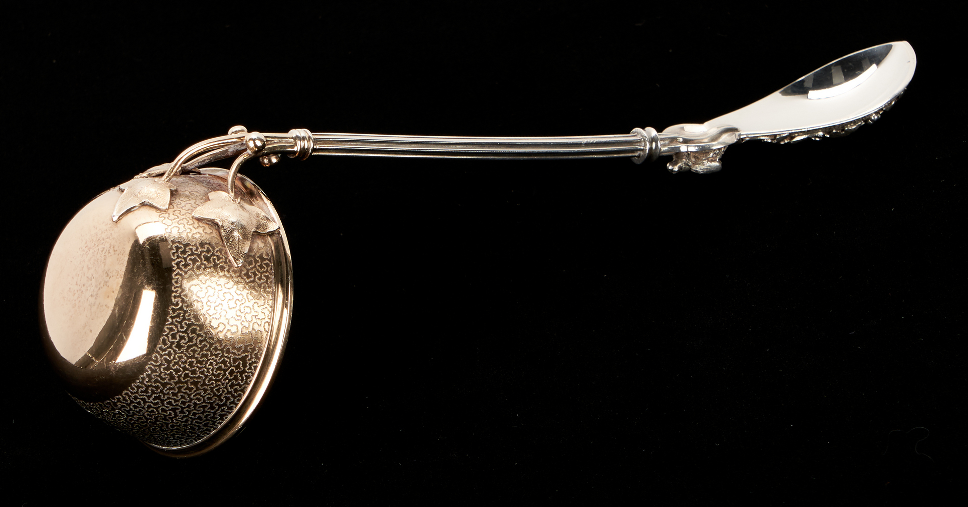 Lot 439: 19th C. Silver Ladle with Insect & Gorham Sterling Asparagus Tongs