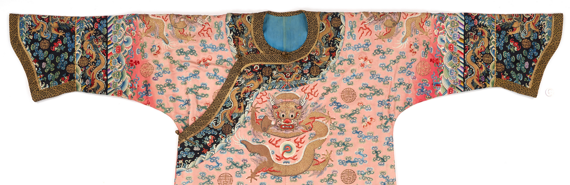 Lot 44: Chinese Qing Silk Court Robe with Dragons