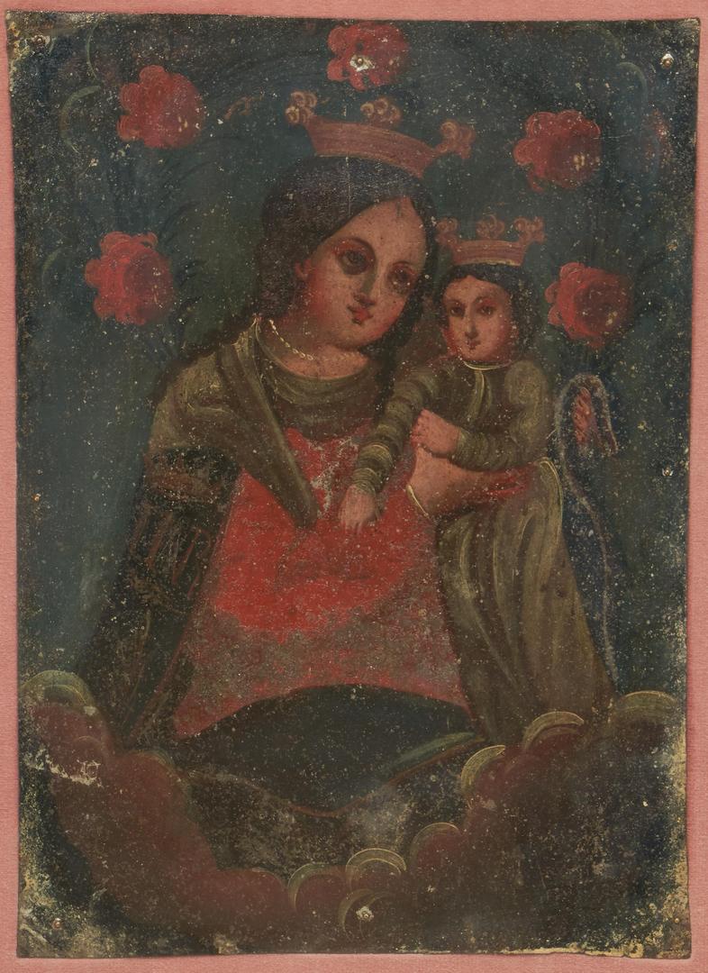 Lot 456: 2 South American Madonna and Child Paintings incl. Spanish Colonial and Retablo