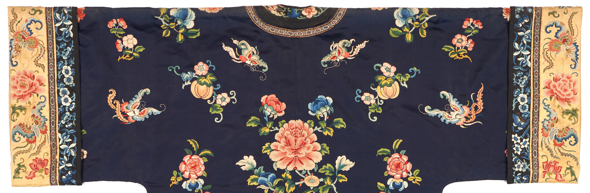 Lot 45: Chinese Ladies Blue Silk Court Robe, Bats and Flowers