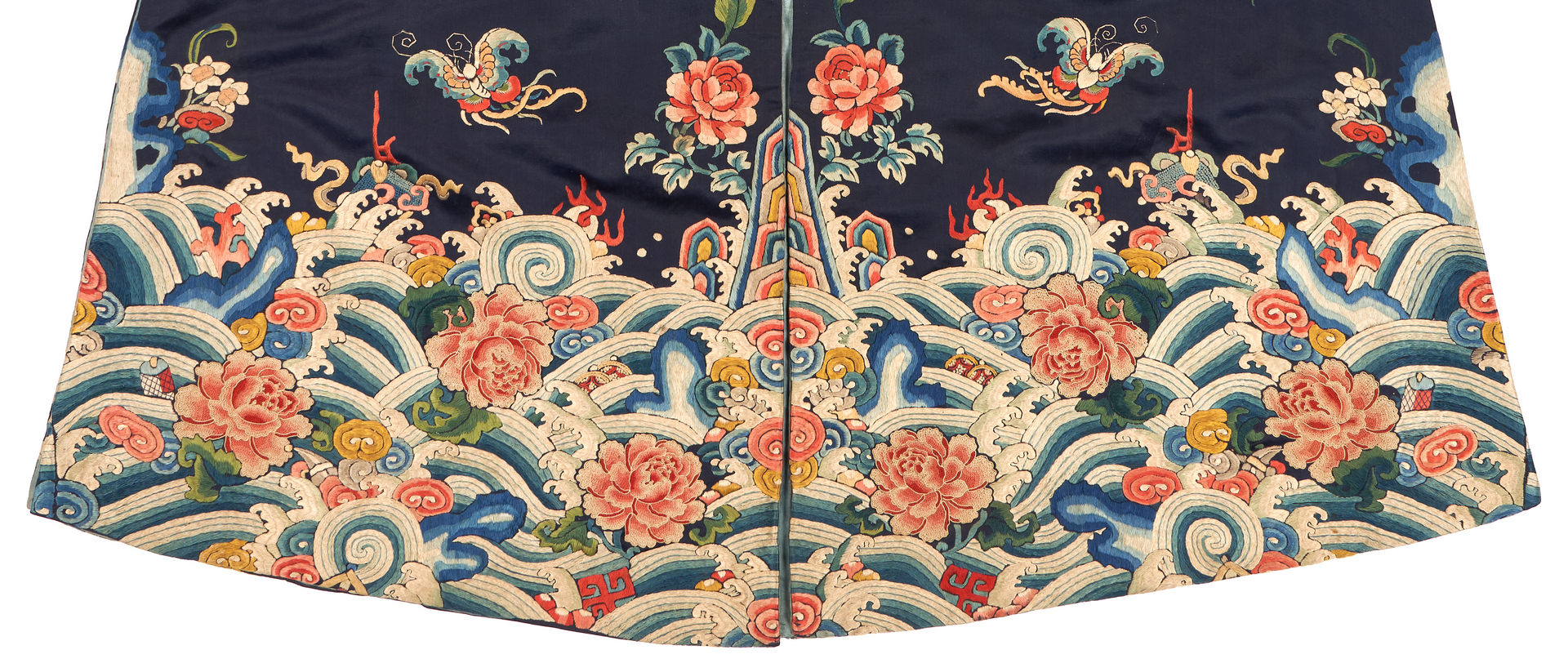 Lot 45: Chinese Ladies Blue Silk Court Robe, Bats and Flowers
