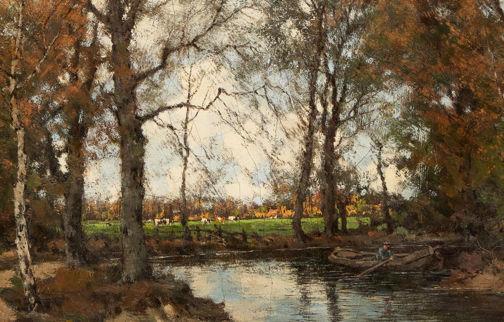 Lot 460: Arnold Marc Gorter O/C Autumn Landscape with Boat