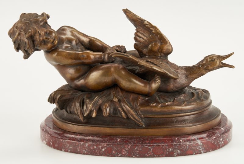 Lot 474: Auguste Moreau Bronze of Boy and Goose