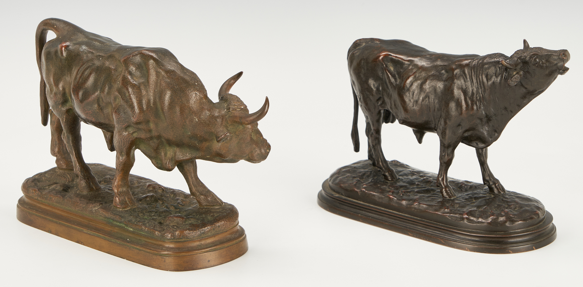 Lot 476: After Rosa Bonheur, 2 Bronze Bull Sculptures