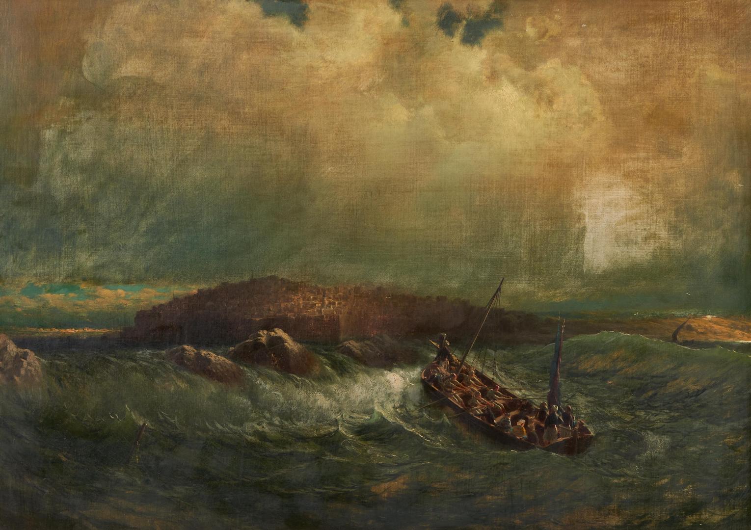 Lot 488: James Fairman O/C Marine painting, Pilgrimage on Rough Seas