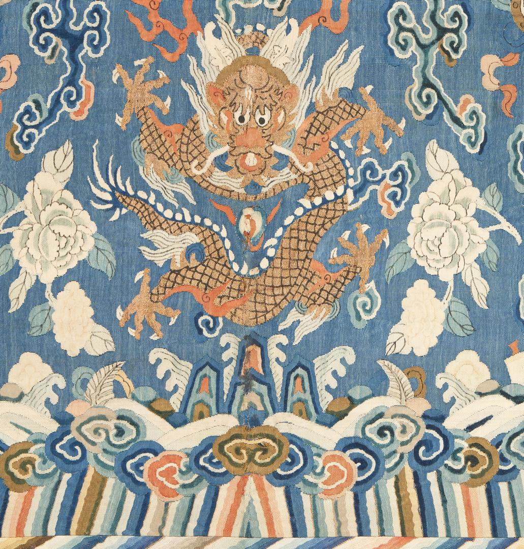 Lot 48: Chinese Qing Silk Embroidery Panel, Dragons w/ Pearls