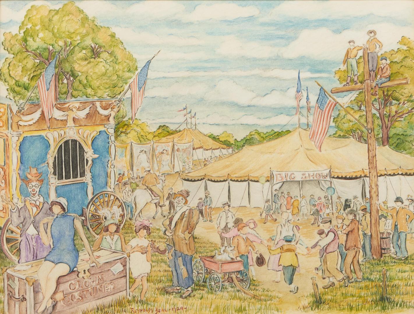 Lot 495: Reynolds Beal Watercolor Painting, Circus Scene