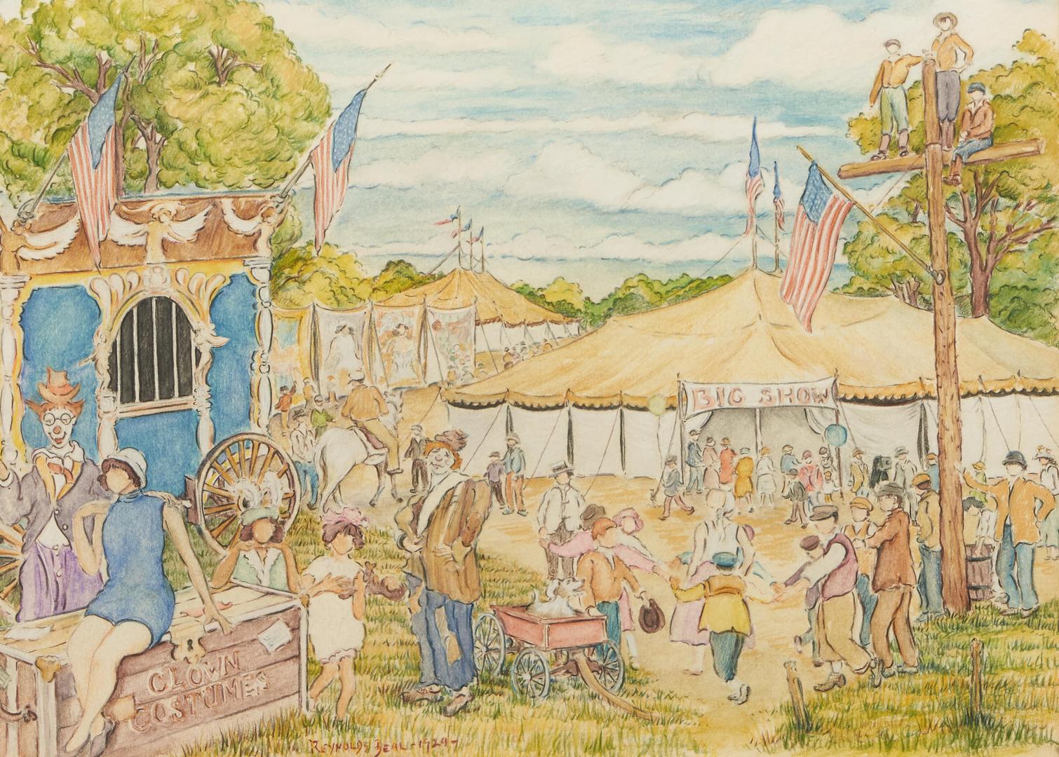Lot 495: Reynolds Beal Watercolor Painting, Circus Scene