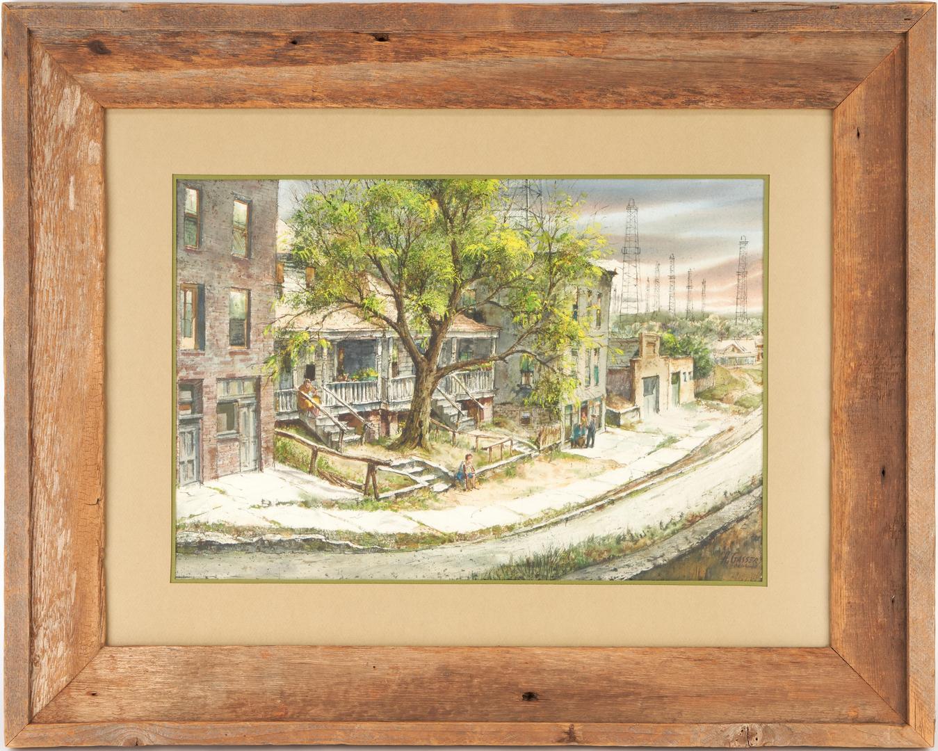 Lot 496: Henry Gasser W/C Painting "Oil Well Outskirts"