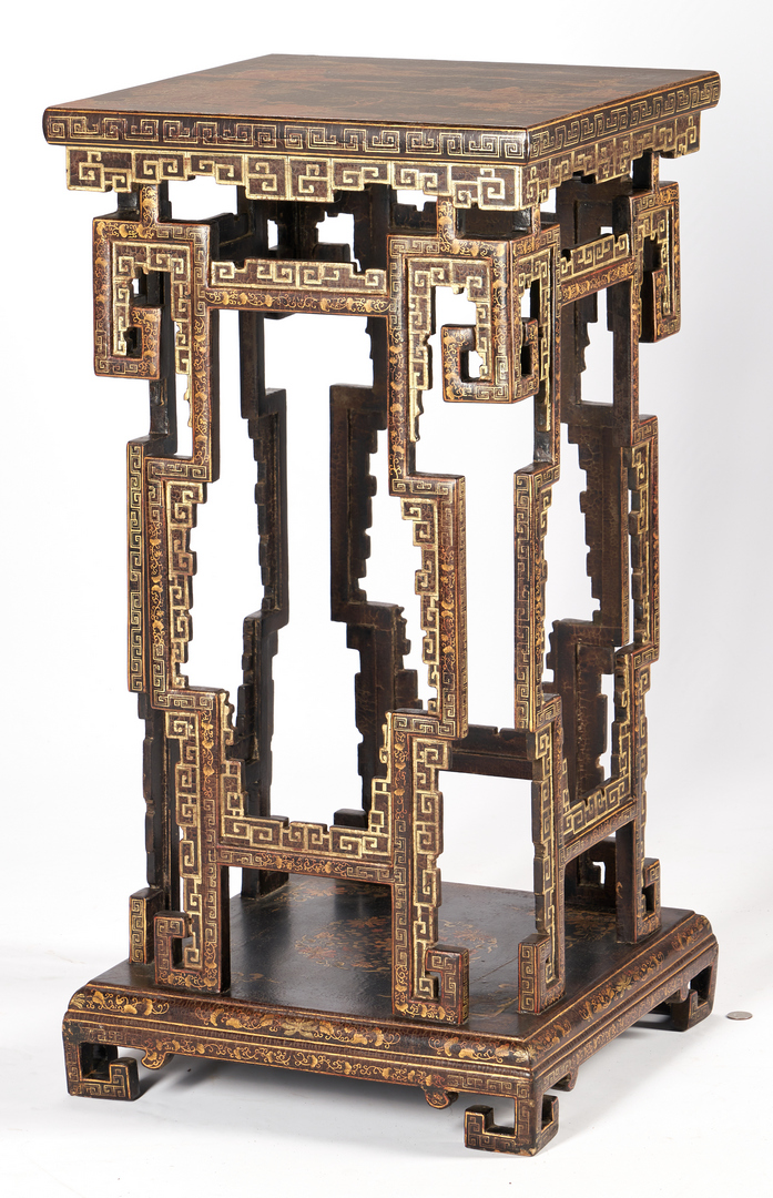 Lot 49: Chinese Lacquer Polychrome Decorated Stand or Table