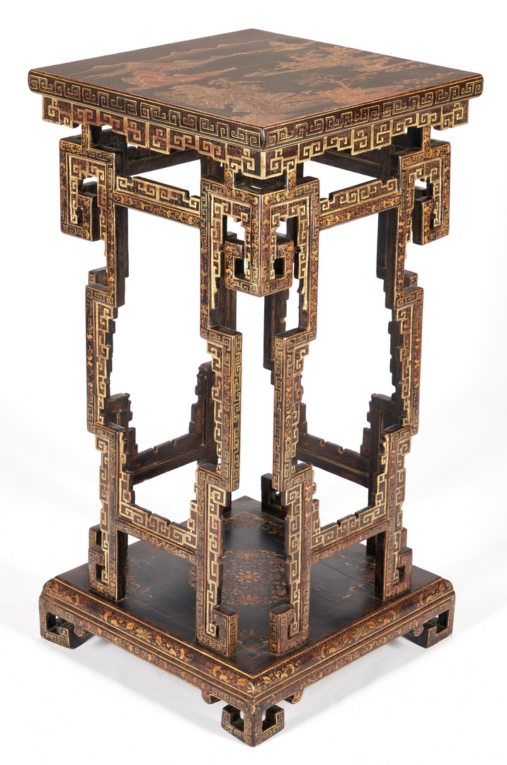 Lot 49: Chinese Lacquer Polychrome Decorated Stand or Table