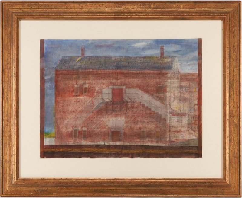 Lot 500: Carl Sublett W/C Expressionist Painting, The Red Door