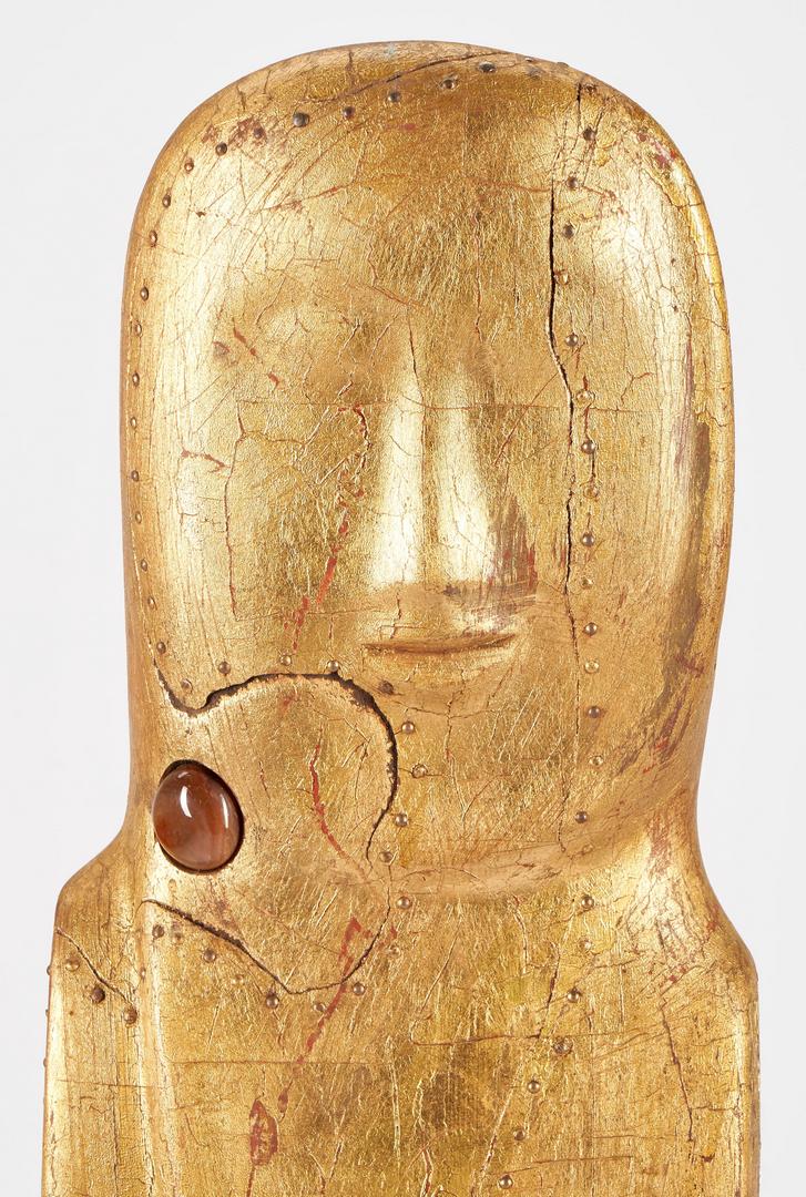 Lot 506: 2 Olen Bryant Sculptures, Elongated Giltwood Figure & Carved Head