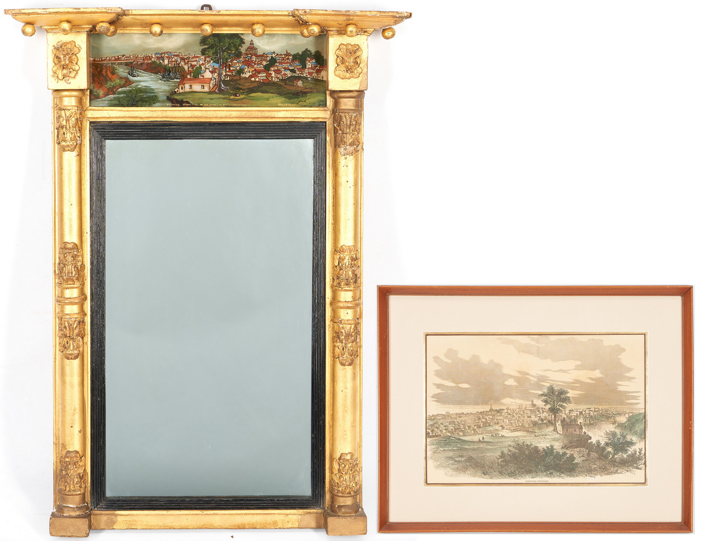 Lot 510: Nashville Related Antique Mirror and Engraving, 2 items