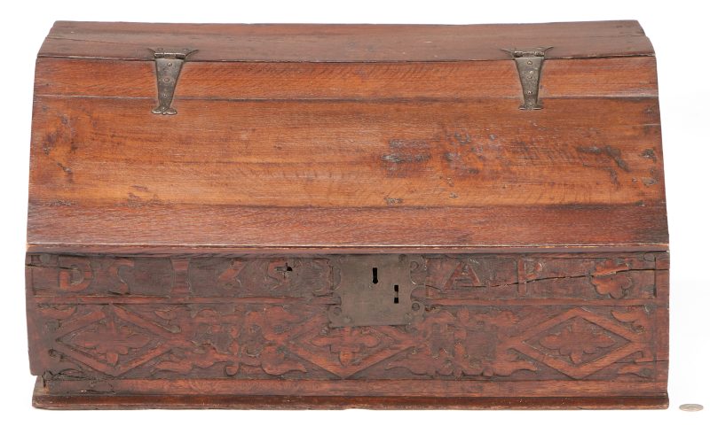 Lot 520: Carved Oak Bible Box dated 1653