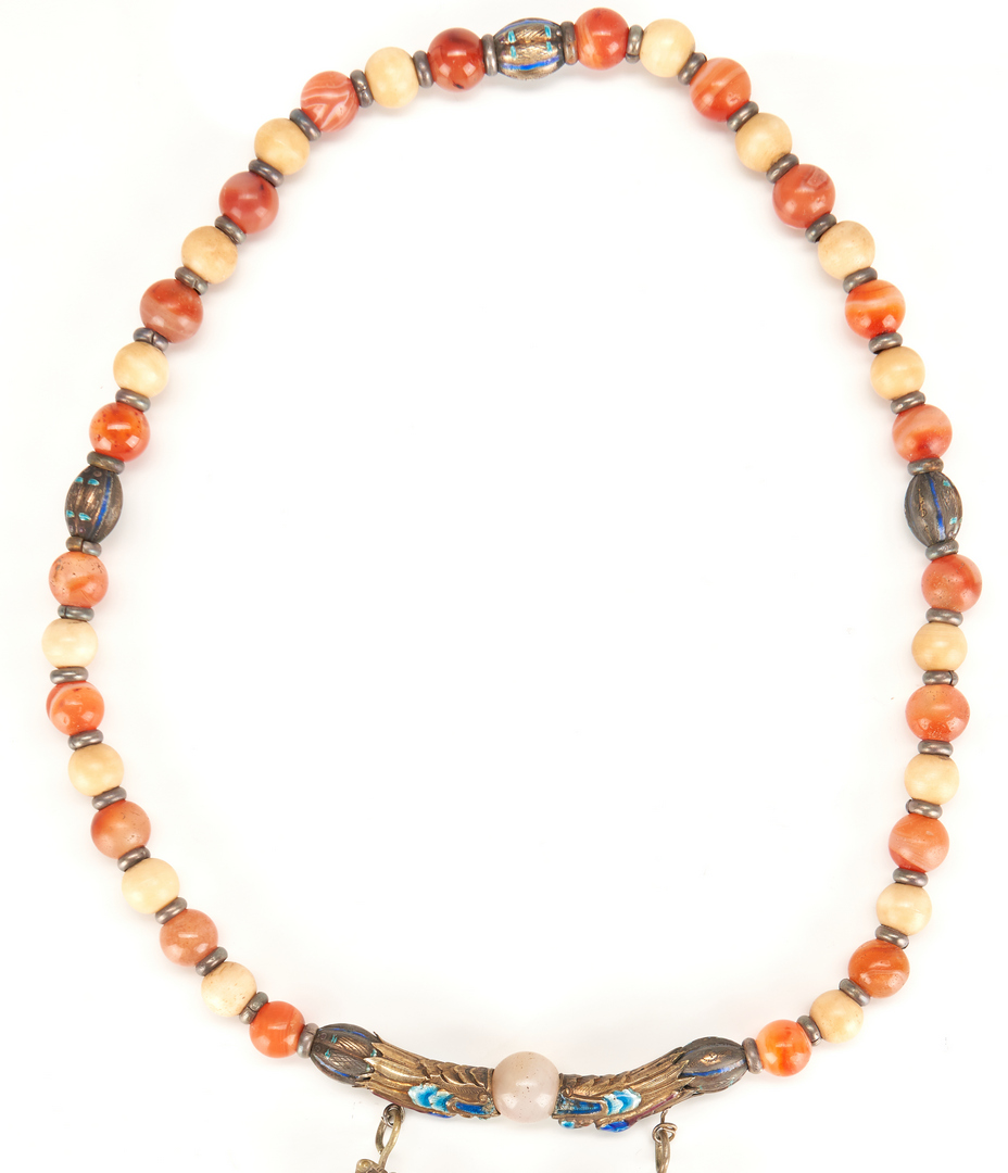 Lot 53: Chinese Silver Pendant & Necklace, Carnelian & Cloisonne Beads