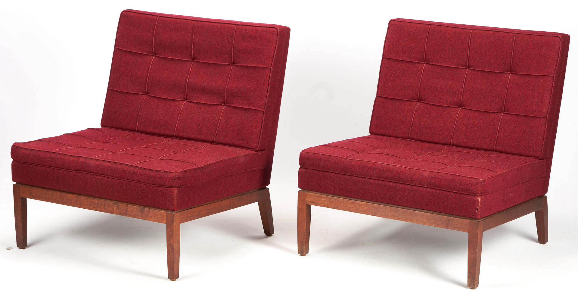 Lot 557: Pair labeled Knoll Mid Century Walnut Lounge Chairs
