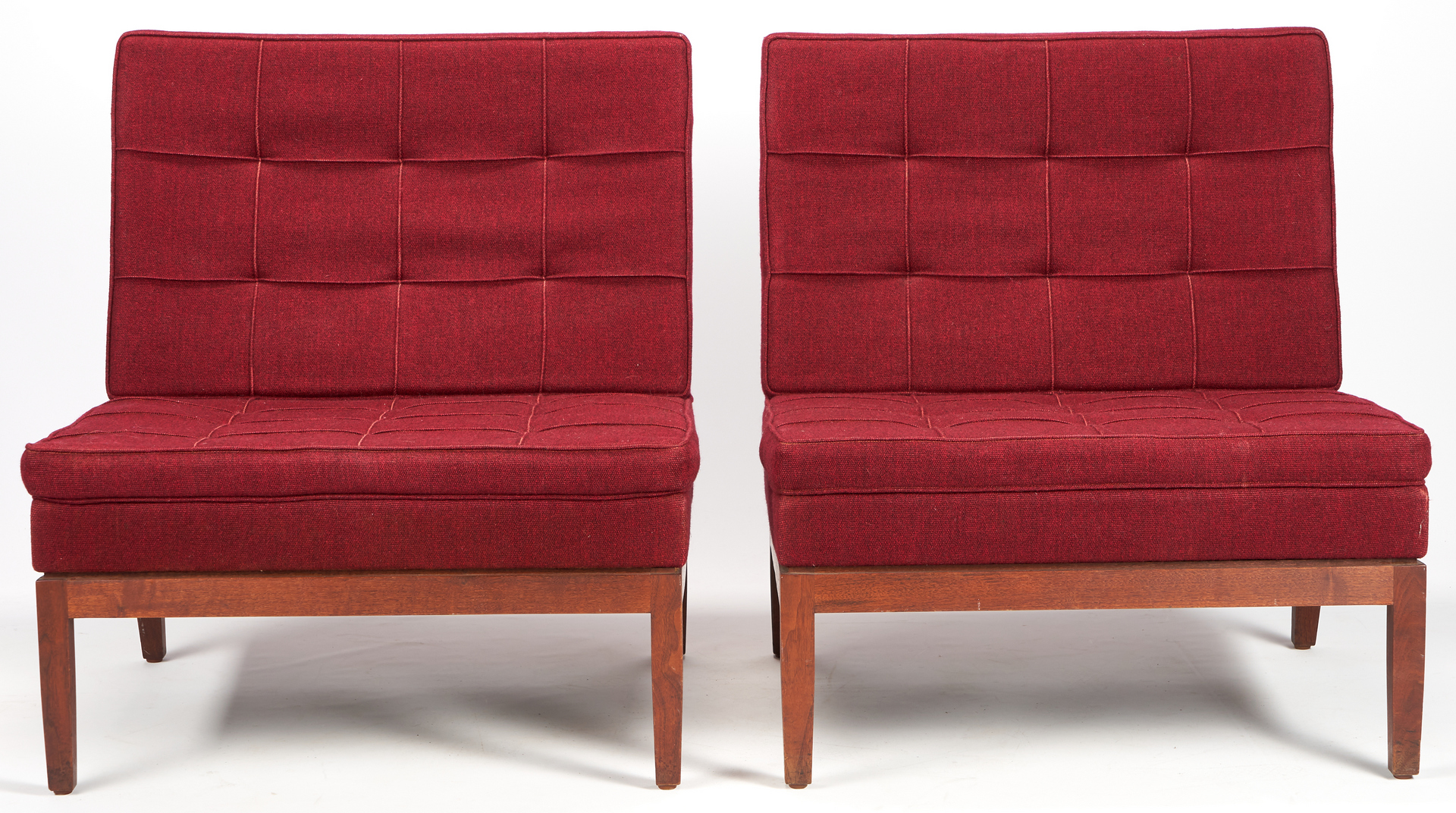 Lot 557: Pair labeled Knoll Mid Century Walnut Lounge Chairs