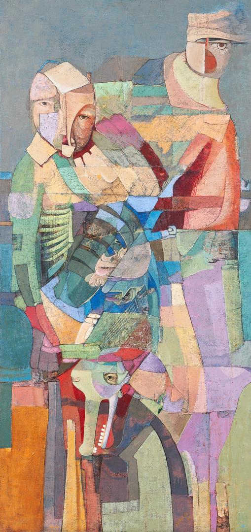 Lot 571: Luis Padilla O/C Cubist Triptych, 3 items