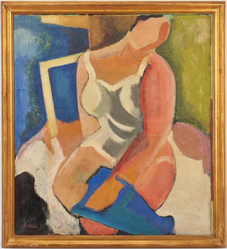 Lot 574: O/C Cubist Portrait of a Woman attr. Marcell W. Jensen