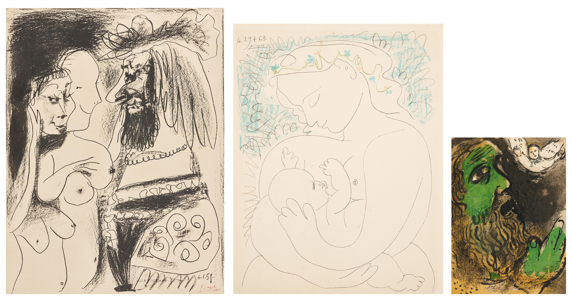 Lot 577: Three lithographs: 2 Picasso incl. Old King, 1 Chagall