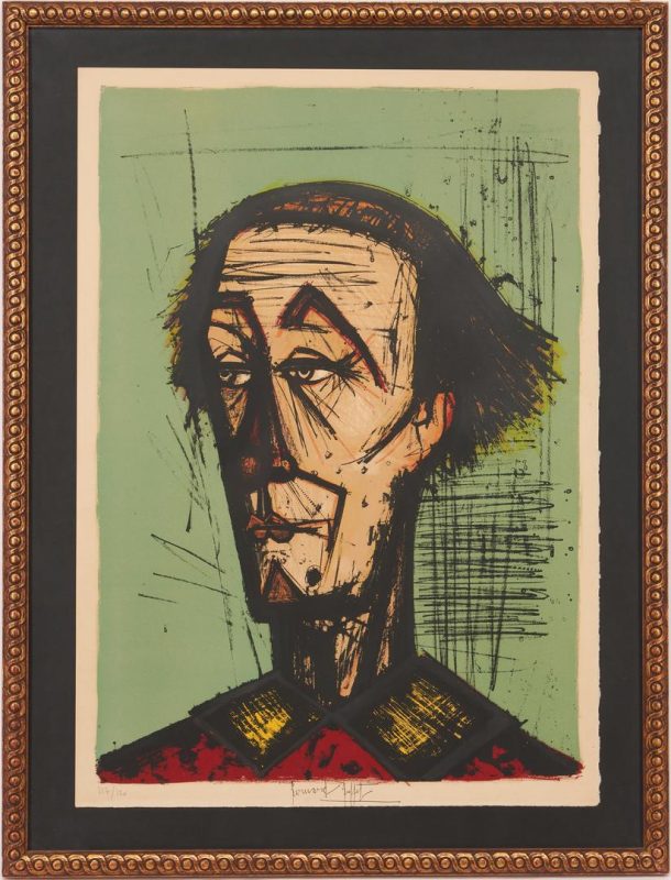 Lot 579: Bernard Buffet Color Lithograph Portrait, Le Clown Auguste