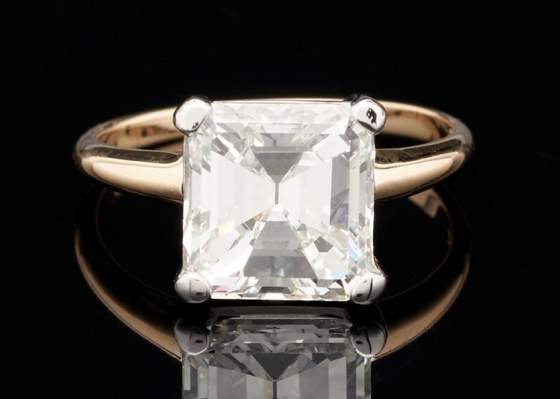 Lot 57: Ladies 4.01 Carat 14K Emerald Cut Diamond Solitaire Ring, GIA Report