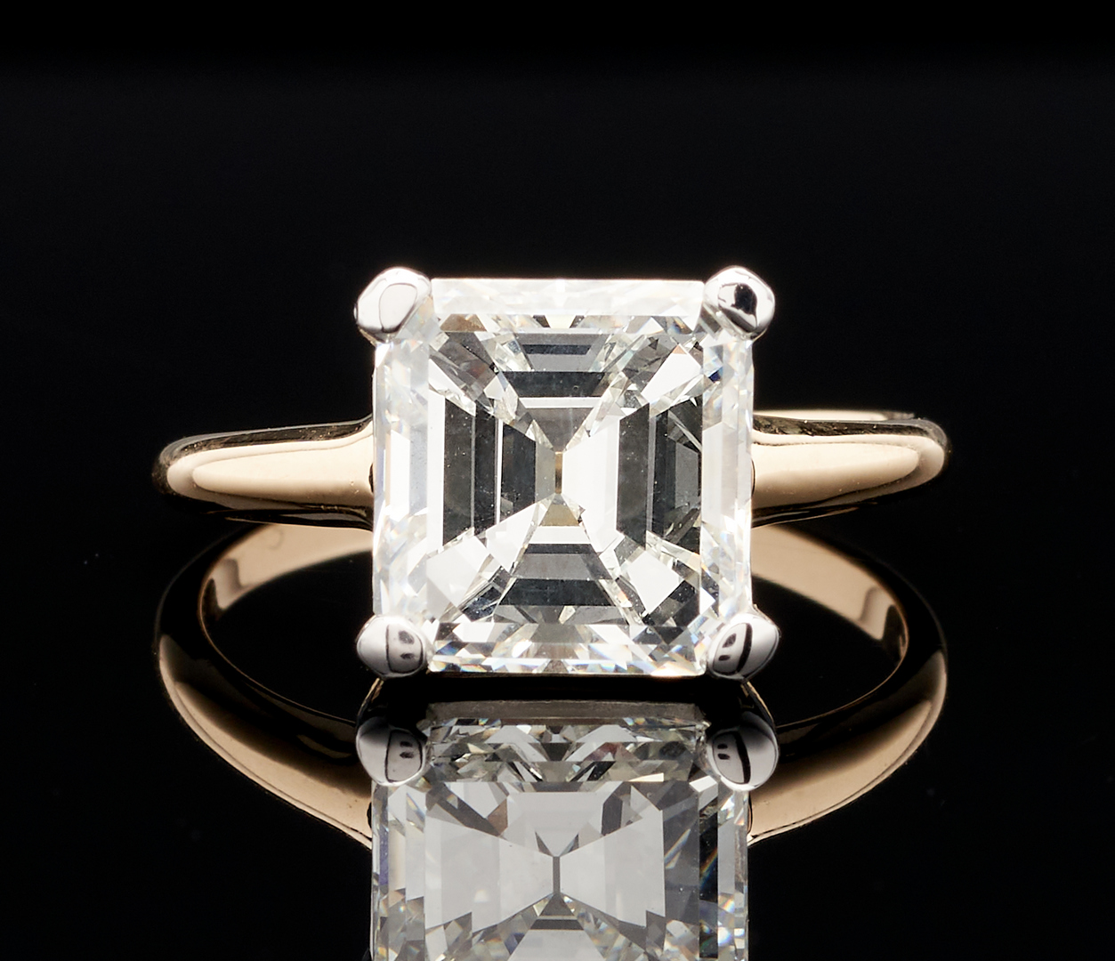 Lot 57: Ladies 4.01 Carat 14K Emerald Cut Diamond Solitaire Ring, GIA Report