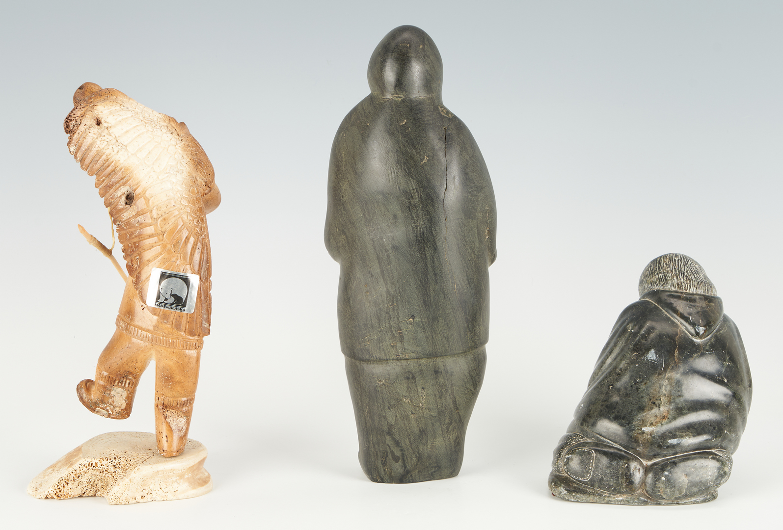 Lot 594: Five (5) Inuit Carved Stone Items, incl. Anamorphic Figure