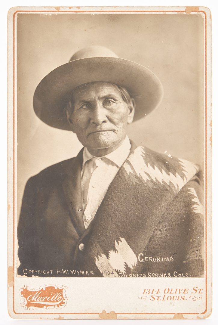 Lot 596: 2 Geronimo Cabinet Cards, incl. St. Louis World's Fair Signed