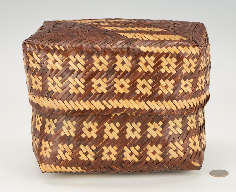 Lot 605: Cherokee Double-Weave Lidded Rivercane Basket, Rowena Bradley
