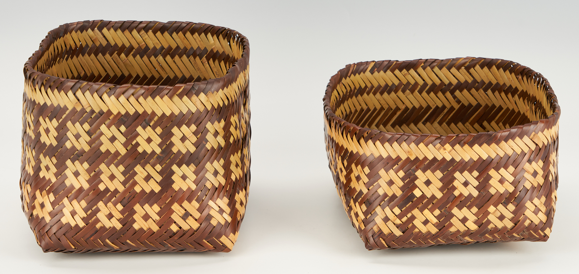 Lot 605: Cherokee Double-Weave Lidded Rivercane Basket, Rowena Bradley
