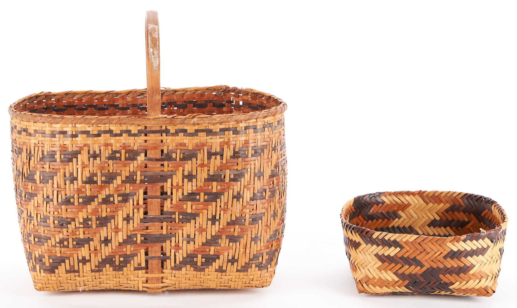 Lot 606: 2 Cherokee Rivercane Baskets, incl. Exhibited Eva Wolfe
