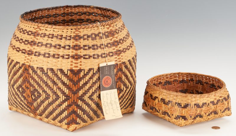 Lot 607: 2 Native American Cherokee Rivercane Baskets, incl. Prize Winner