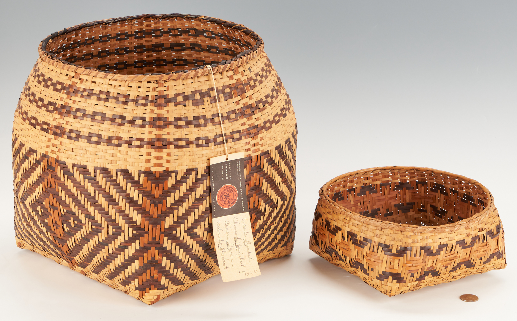 Lot 607: 2 Native American Cherokee Rivercane Baskets, incl. Prize Winner