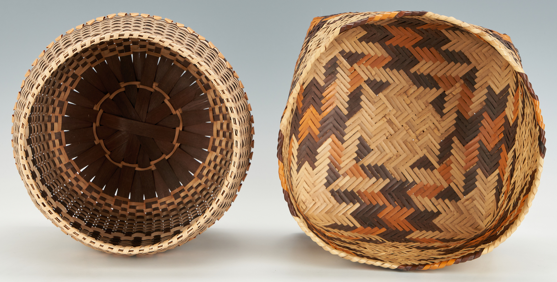 Lot 608: Two (2) Cherokee Baskets, incl. Double Weave Rivercane & White Oak