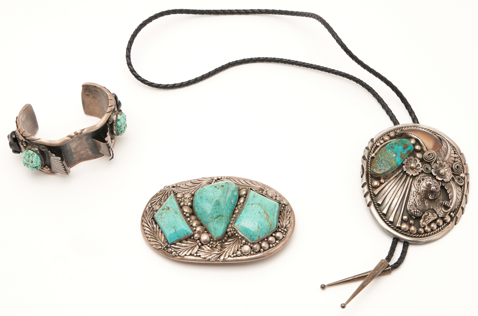 Lot 616: 3 Pcs. Southwest Native American Turquoise & Silver Jewelry