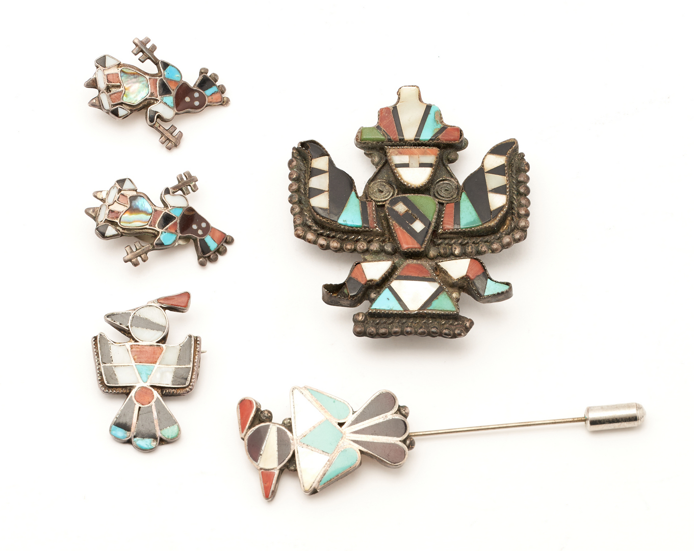 Lot 619: 8 Native American Zuni Jewelry Items, incl. Bolos