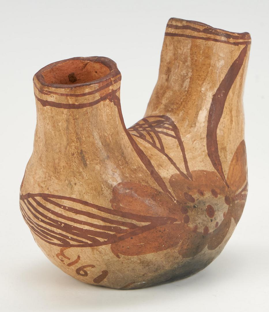 Lot 621: Nez Perce Corn Husk Bag & Southwest Pottery Double-Spouted Vase, 2 items
